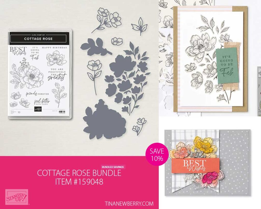 The Cottage Rose Bundle includes the Cottage Rose Stamp Set and the Cottage Flowers Dies.
